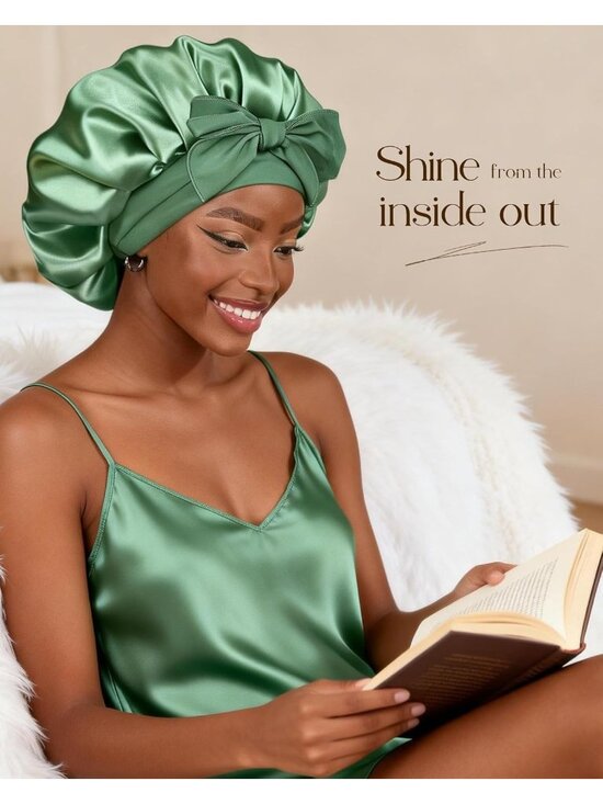 〽️Women Sage Double Layer Hair Wrap Reduce Friction Prevent Frizz Satin Bonnet